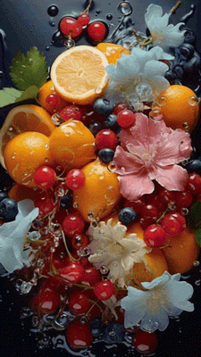 Композиция - темный, ягоды, фрукты, натюрморт, цветы - предпросмотр