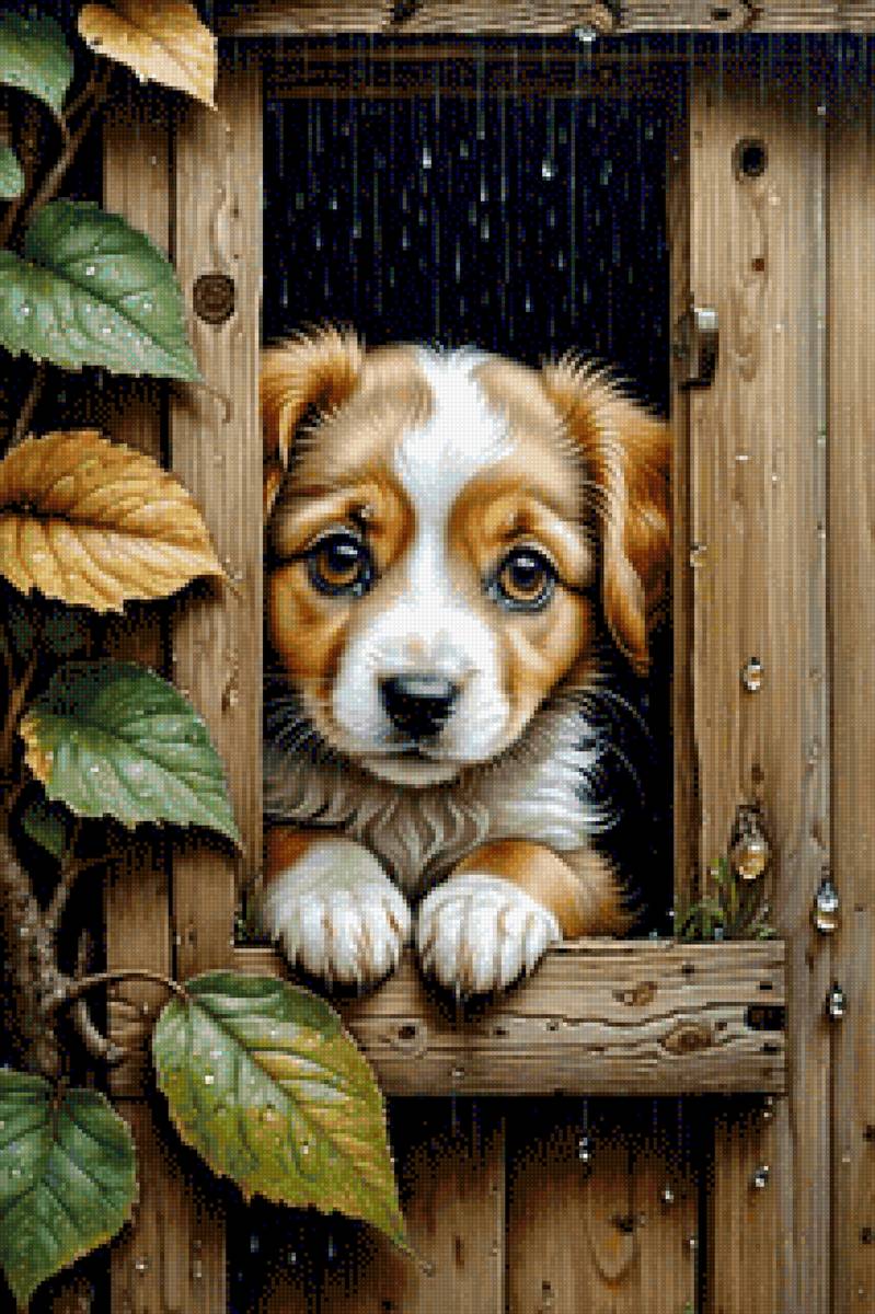 Осенняя грусть - собака, дождь, листья, домашние животные - предпросмотр