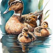 Схема вышивки «Утиное семейство. Акварель»