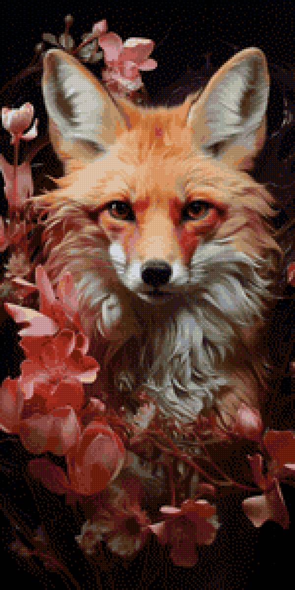 Лиса в магнолии - лиса в цветах, лиса, лиса ии - предпросмотр