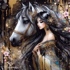 Схема вышивки «Девушка с конём»