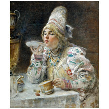 Схема вышивки «Барышня за чаем»