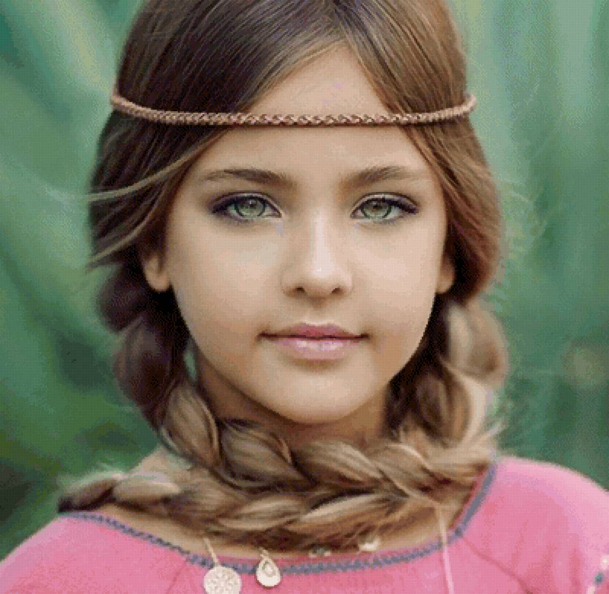 Девочка - девочка коса зеленые глаза - предпросмотр