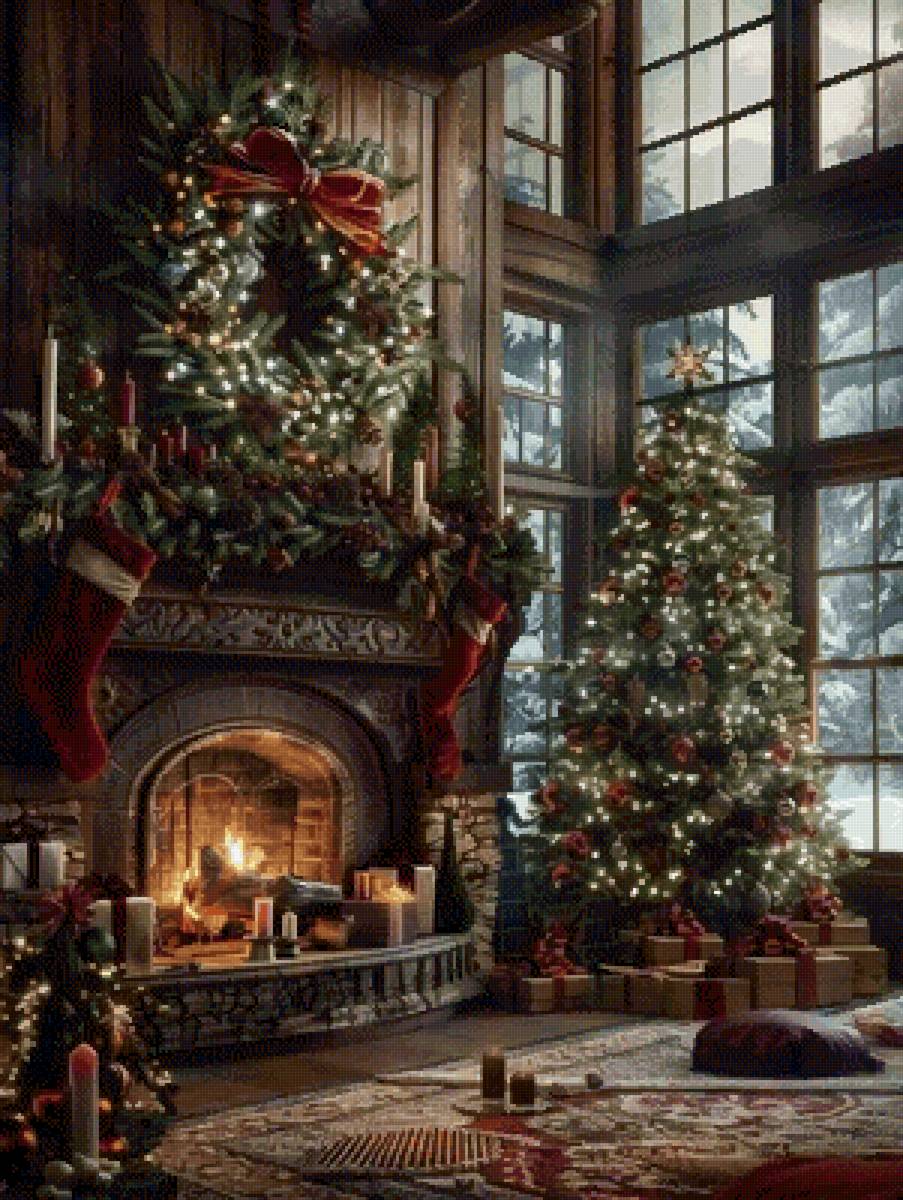 Новогодняя елка - зима елка новый год рождество камин - предпросмотр