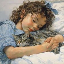 Схема вышивки «Спящая девочка с котом»