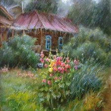 Схема вышивки «Картина_деревня_дождь»