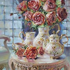 Схема вышивки «Букет роз в вазе»