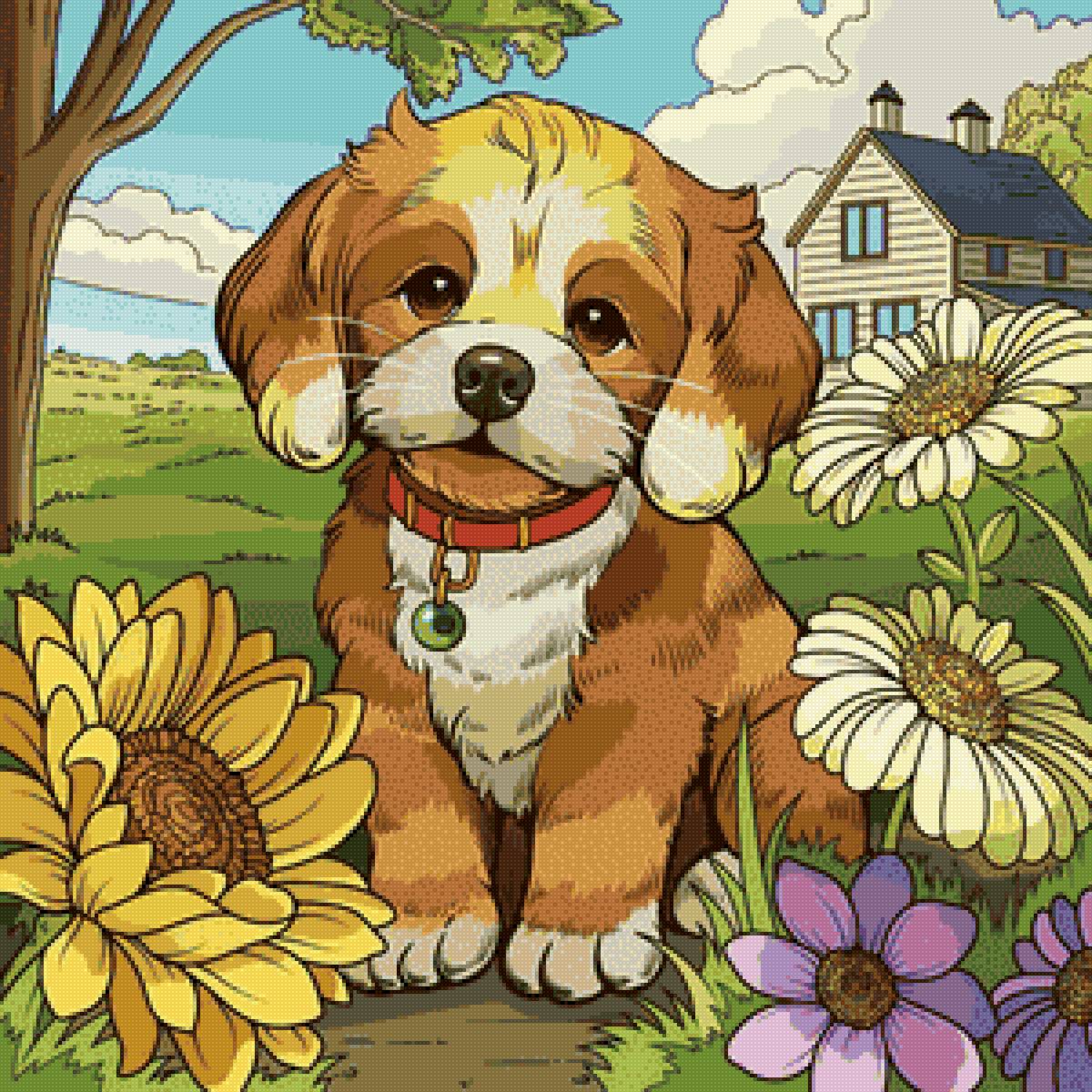 Щенок - цветы, собака, щенок - предпросмотр