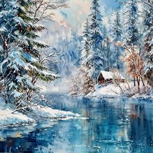 Схема вышивки «Зимняя река. Акварель»