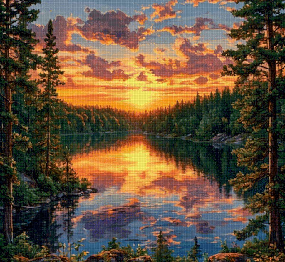 Закат на озере. - предпросмотр