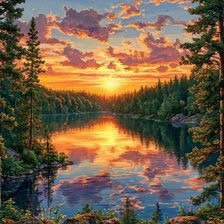 Закат на озере.