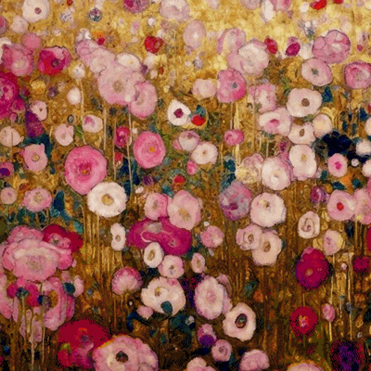 pink flower garden - сад, густав климт, розовый, цветы - предпросмотр