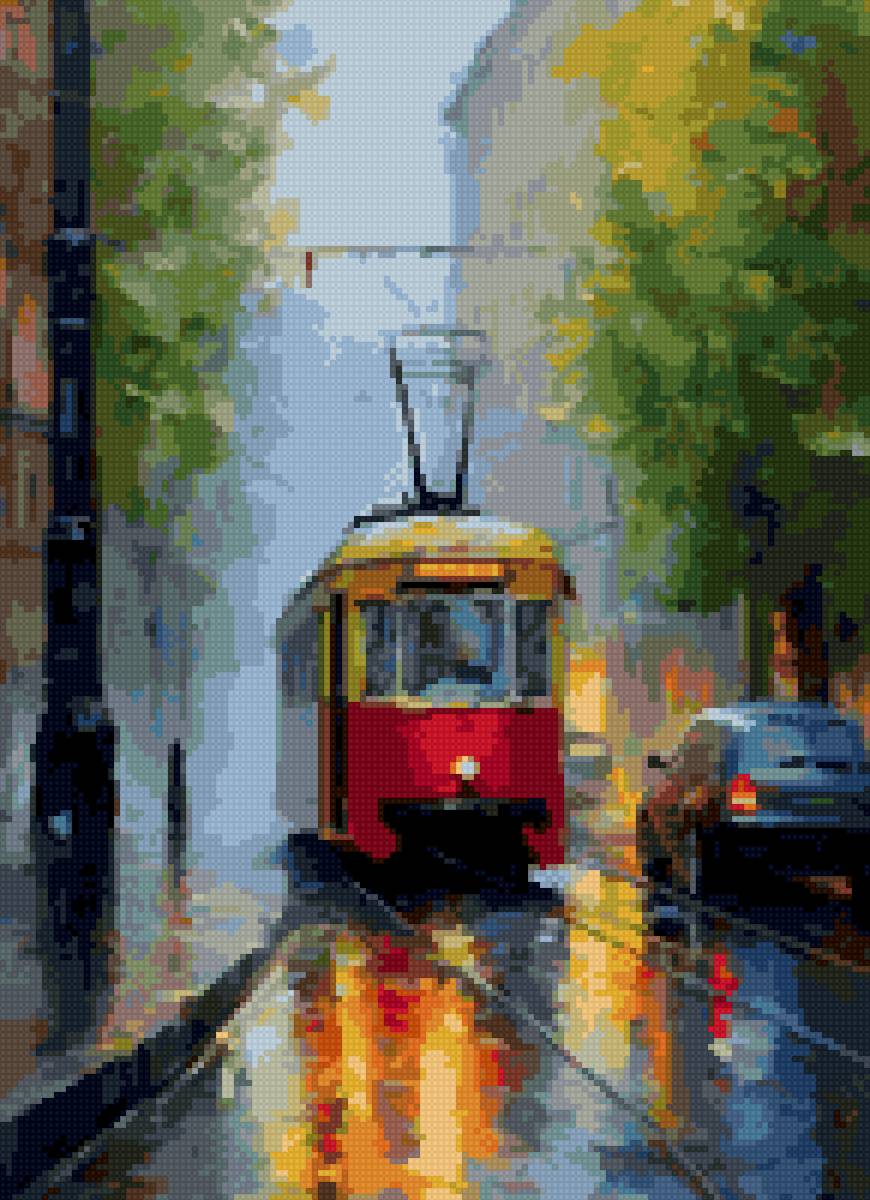 Трамвай - трамвай, живопись, город - предпросмотр