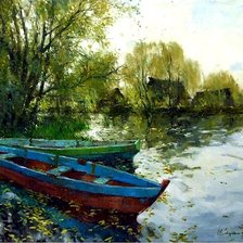 Схема вышивки «Картина_лодки_пейзаж»