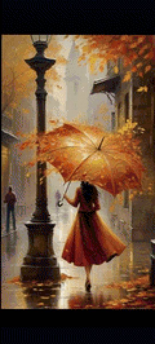 Осень и девушка - под зонтом, осень, девушка - предпросмотр