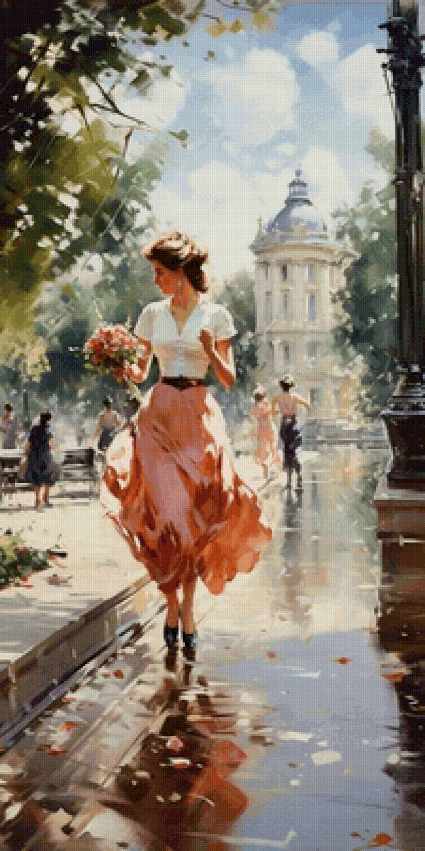 Девушка с букетом - художники - предпросмотр