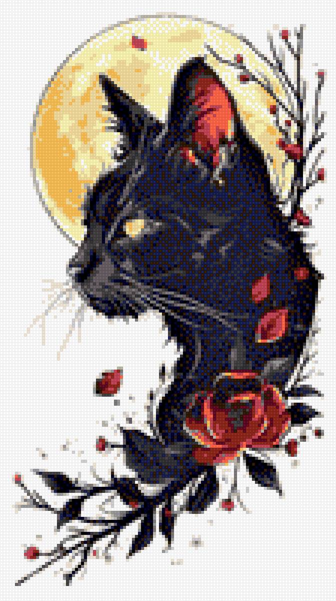 gato y rosas - rosas, gato, gato negro, rosas negras - предпросмотр