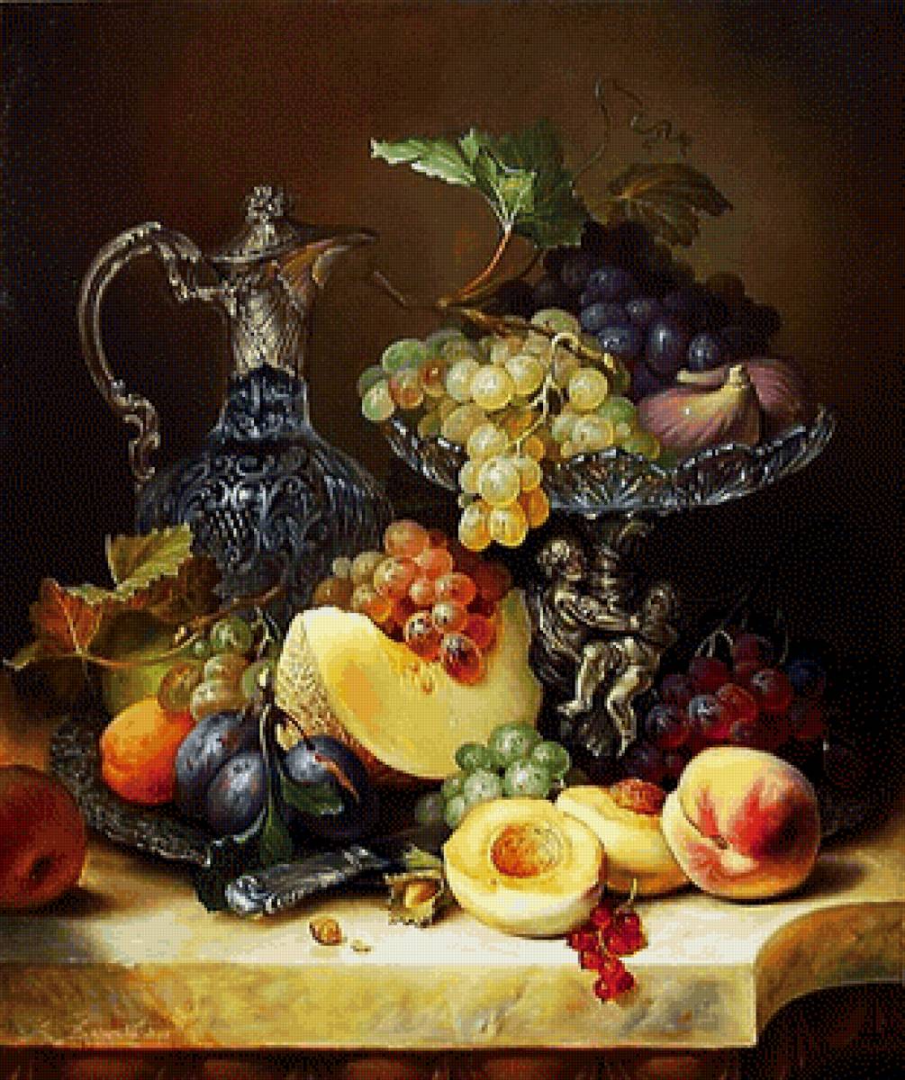 Натюрморт - виноград, кувшин, дыня, металл - предпросмотр