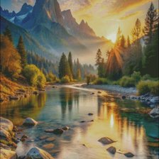 Схема вышивки «Закат в горах»