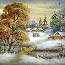 Схема вышивки «Зима в деревне»