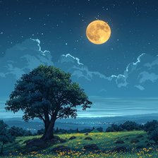 Схема вышивки «Ночь, луна и дерево»