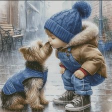 Схема вышивки «Девочка с собачкой»