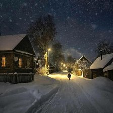 Схема вышивки «зимний вечер в деревне»