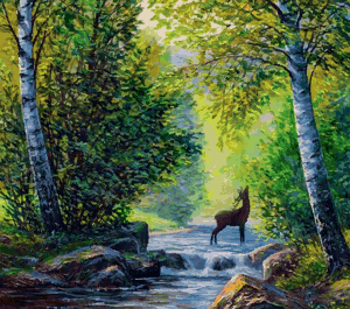 Пейзаж - пейзаж, олень, лес, река - предпросмотр