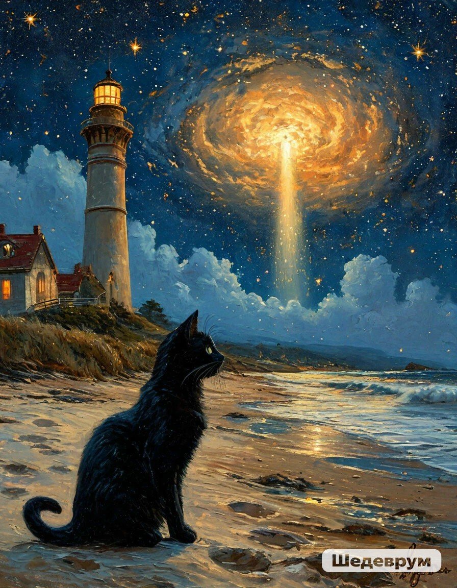Луна ночь кот маяк - оригинал