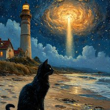 Луна ночь кот маяк