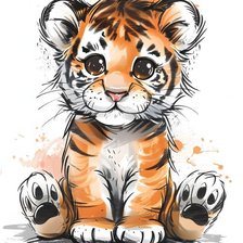 Схема вышивки «Тигренок акварельный»