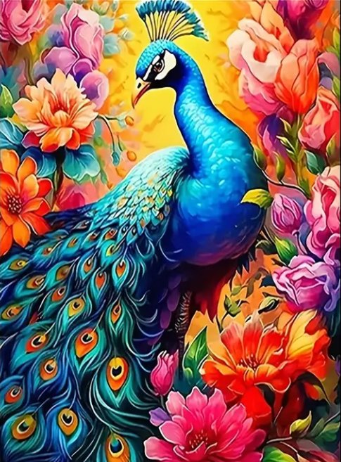 Павлин в цветах 120_160 120 цветов - павлин цветы - оригинал