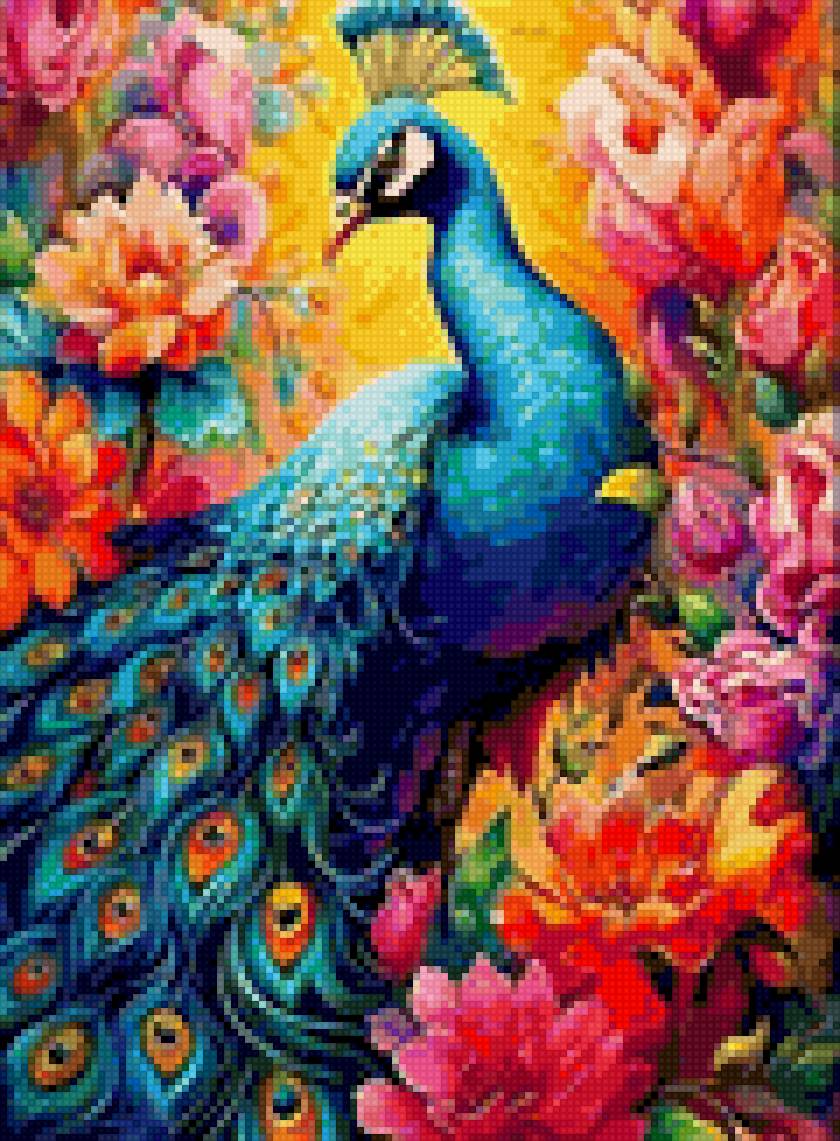 Павлин в цветах 120_160 120 цветов - павлин цветы - предпросмотр