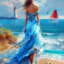 Схема вышивки «Девушка у моря»