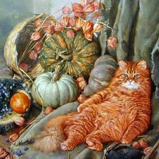 Схема вышивки «Натюрморт с рыжим котом»