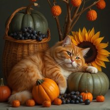 Схема вышивки «Рыжий кот и урожай из нейросети»