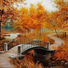 Схема вышивки «Осень, мостик в парке»