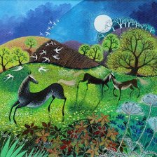 Природа пейзаж лес лошади