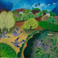 Схема вышивки «Природа пейзаж лес птицы»