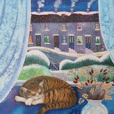 Схема вышивки «Зима кошка кот»