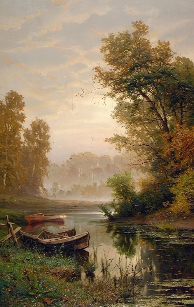 речка - лес, речка, лодка - оригинал