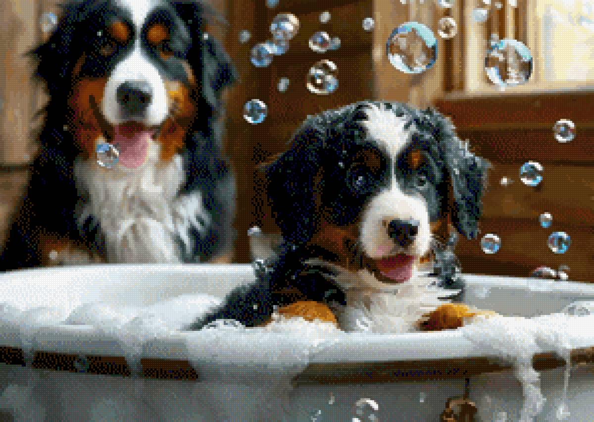 Бернский Зенненхунд - бернский зенненхунд, купание, собака, , мыльные пузыри, щенок - предпросмотр