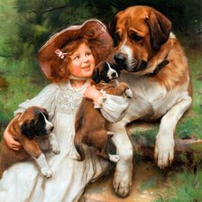 Схема вышивки «Репродукция художника Артура Джона Элсли "Девочка с собаками"»