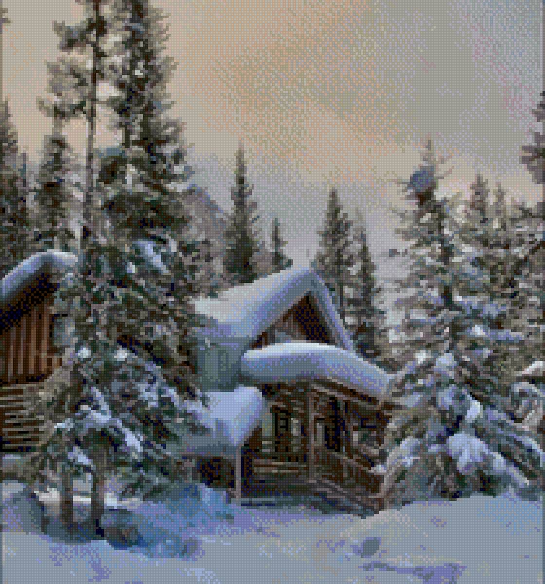 Дом в лесу - дом, снег, лес - предпросмотр