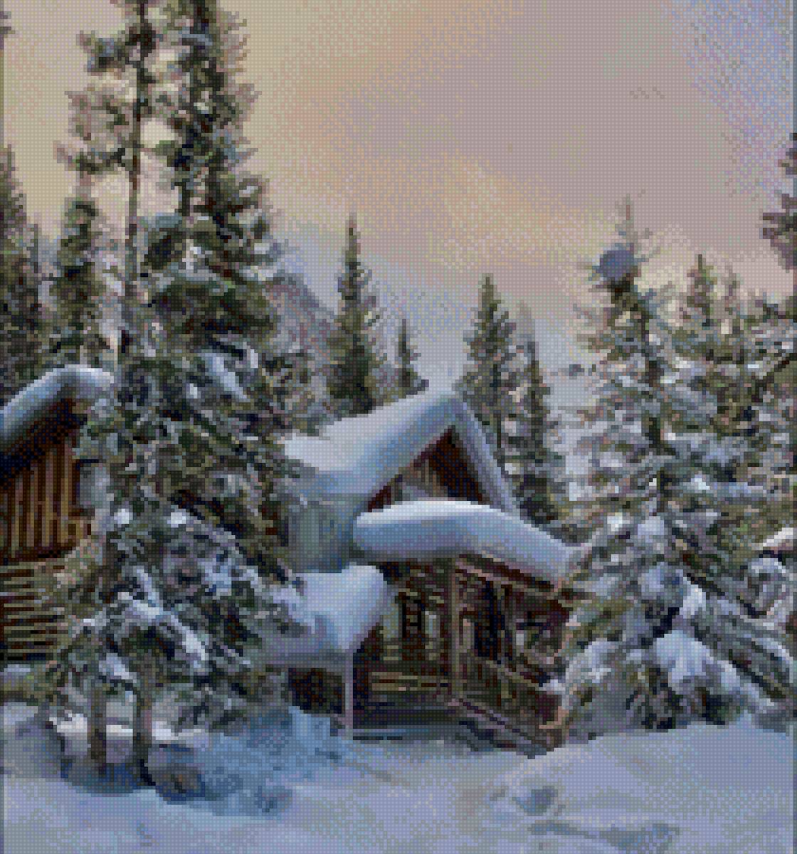 Домик в зимнем лесу - дом снег, лес, зима - предпросмотр