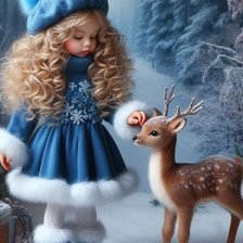 Схема вышивки «Девочка и оленёнок»