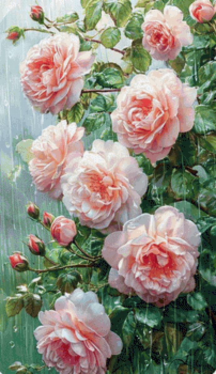 Под дождем - дождь, цветы, розы - предпросмотр