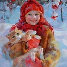 Схема вышивки «Девочка с котиком»