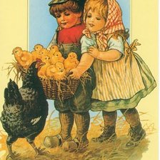 Схема вышивки «Дети с курицей»