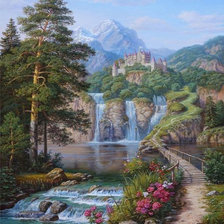 Схема вышивки «Замок в горах,водопад»